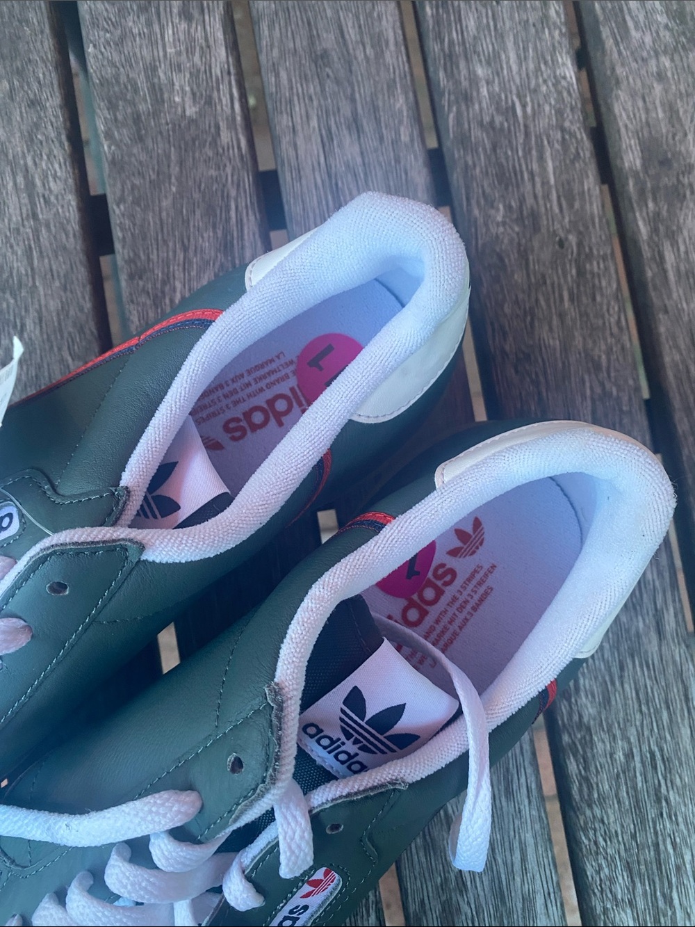 adidas Dark Green and White Low-Top Sneakers with Red Trim - Picture 2 of 2